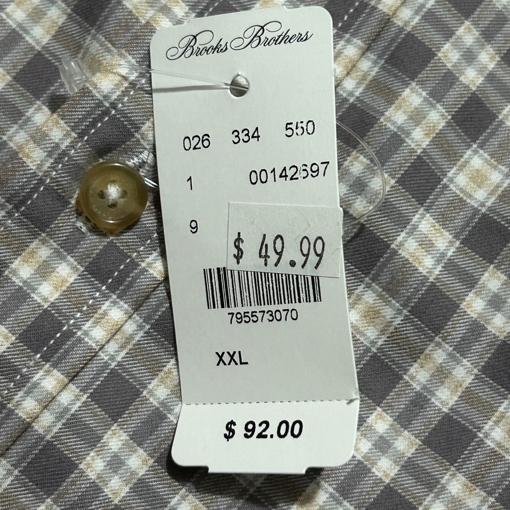 Brooks Brothers Button Down Shirt XXL Grey Plaid Regent Fit Long Sleeve New - Picture 5 of 7